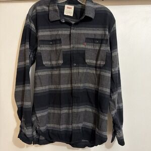 Levi Large Men's Black Button Down Shirt  Black And Gray